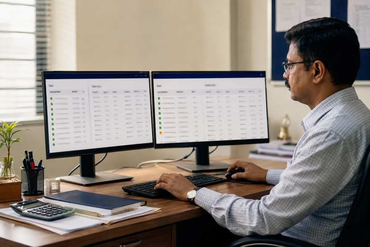 School accountant reviewing automatically matched fee payments