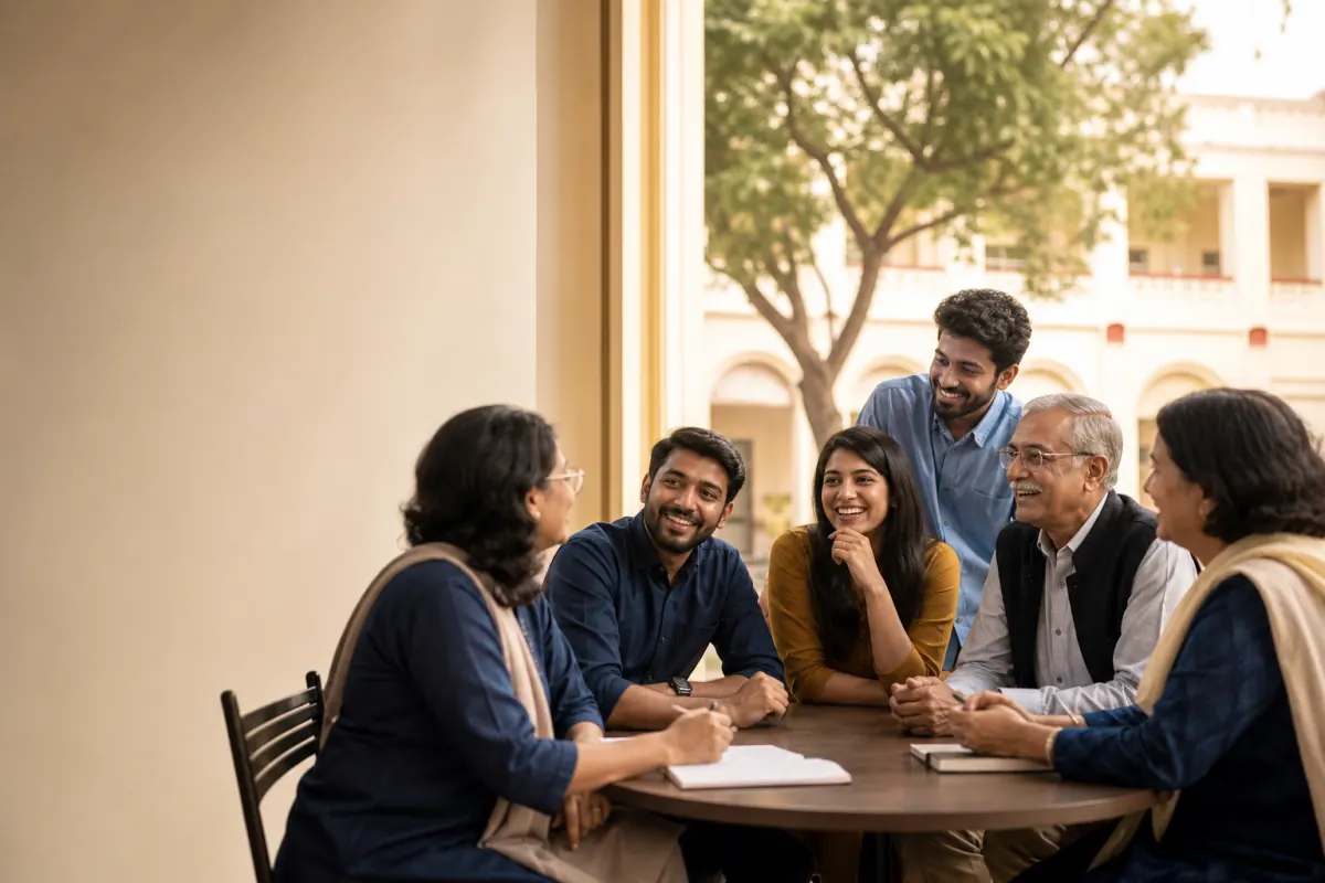 Former students from different generations reconnecting at their school