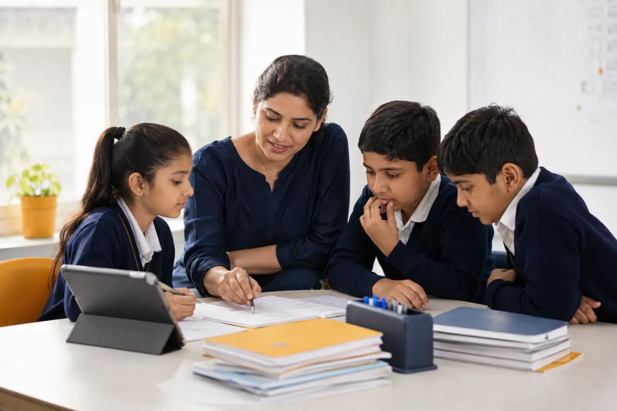 Teacher giving focused support to a small group of students
