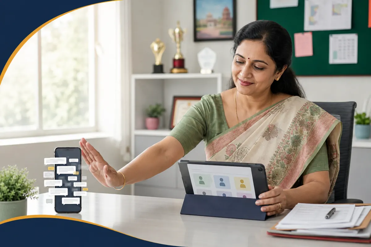 School administrator choosing an organised communication workflow